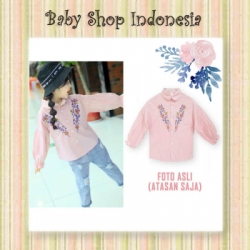 Atasan Lengan Panjang Bordir Bunga Pink  large